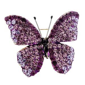 Sparkling Purple Rhinestone Butterfly Brooch Pin - 3.3cm x 2.7cm